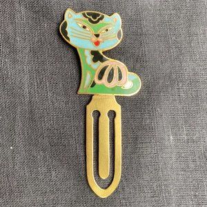 Vintage Cloisonne Enamel Kitty Cat Bookmark Multicolor Gold-Tone Metal